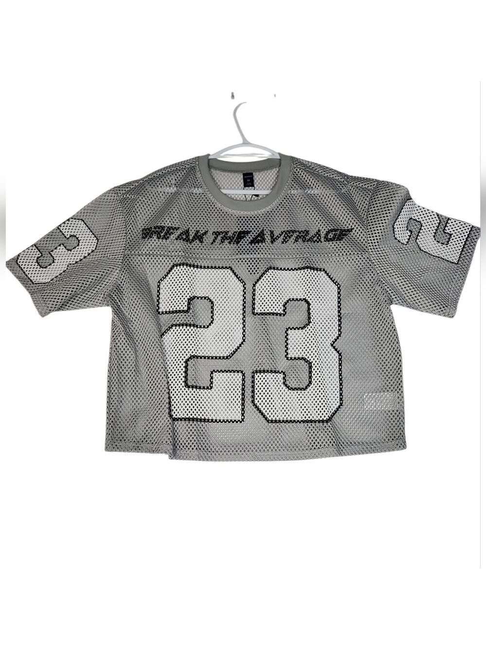 SKU 1813 ROMWE Gray Mesh Jersey with Black Accents